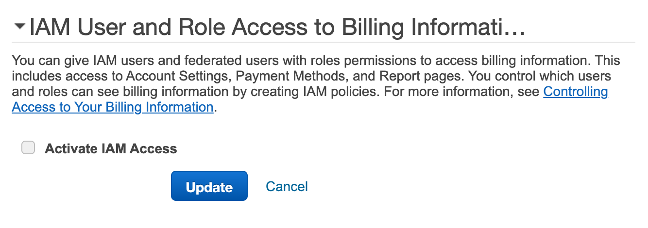 Activating IAM access in the AWS Management Console